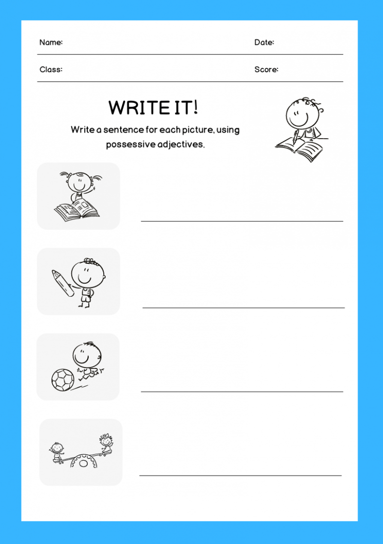 Possessive Adjectives Worksheet for Kids Aged 7–10 | Printable Grammar ...