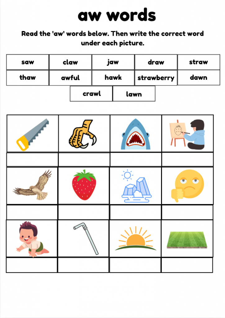Phase 5 Phonics AW Words Worksheet | Fun Activities for Ages 5–7 - Mr ...