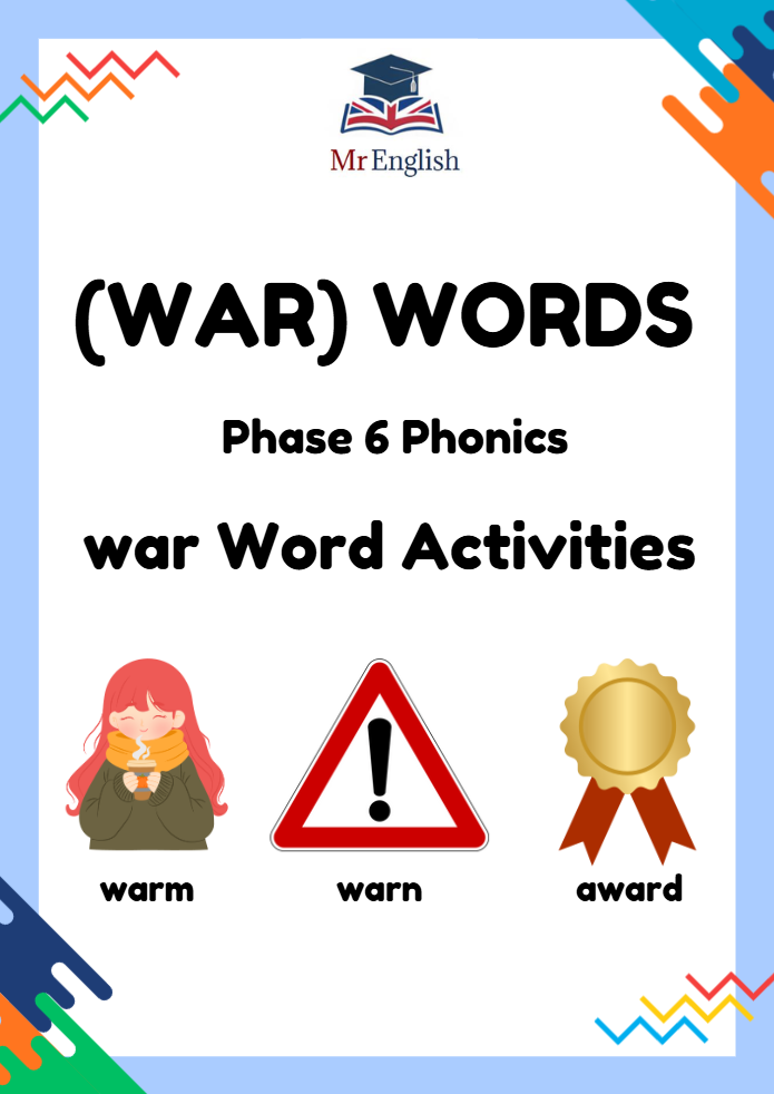 Phase 6 Phonics WAR Words Worksheet (Ages 7–9) | Warm, Warn, Award ...