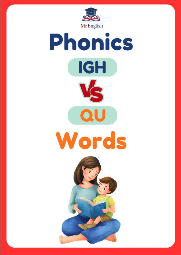 Phonics IGH vs QU Words Worksheet | Cut & Paste + Writing Activity (Ages 5–7)