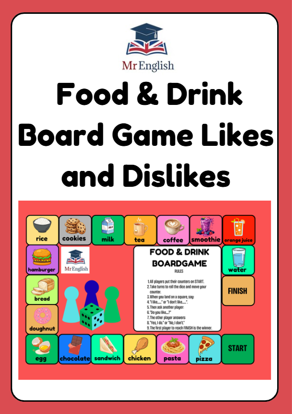 Food & Drink Board Game – Likes and Dislikes ESL Activity for Kids (A1–A2)