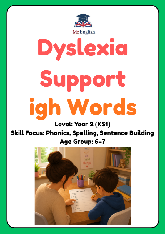 Year 2 Phonics Worksheet – ‘igh’ Words | Dyslexia Friendly KS1 Resource Age Group: 6–7