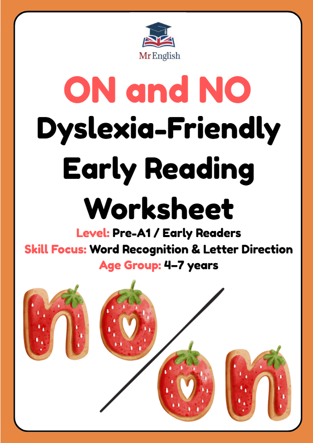 ON and NO Dyslexia Worksheet for Kids Ages 4–7 | Early Reading & Writing Practice
