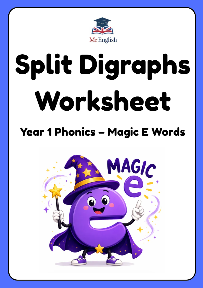 Year 1 Split Digraphs Worksheet | Magic E Phonics Activities