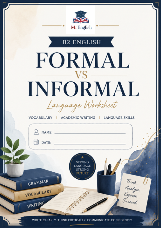 B2 Formal vs Informal English Worksheet | Academic Writing & Vocabulary Practice