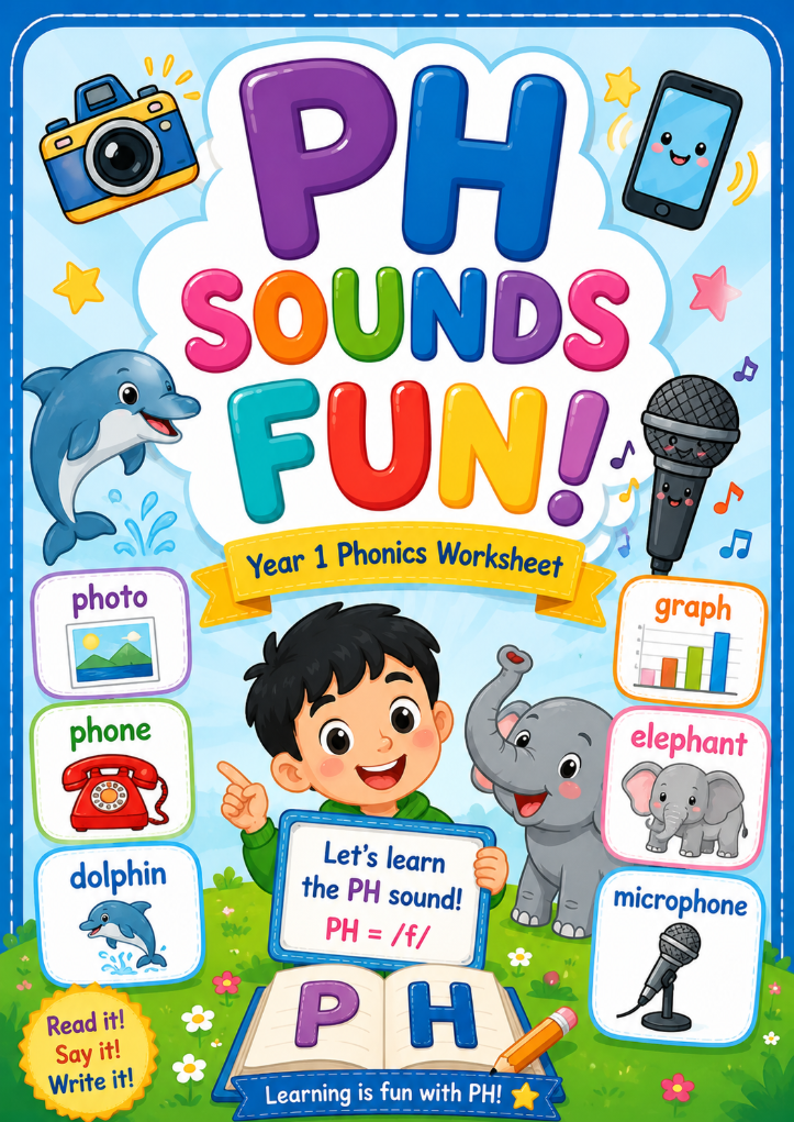 PH Words Phonics Worksheet | Phase 5 Digraph Activities for Ages 6–8