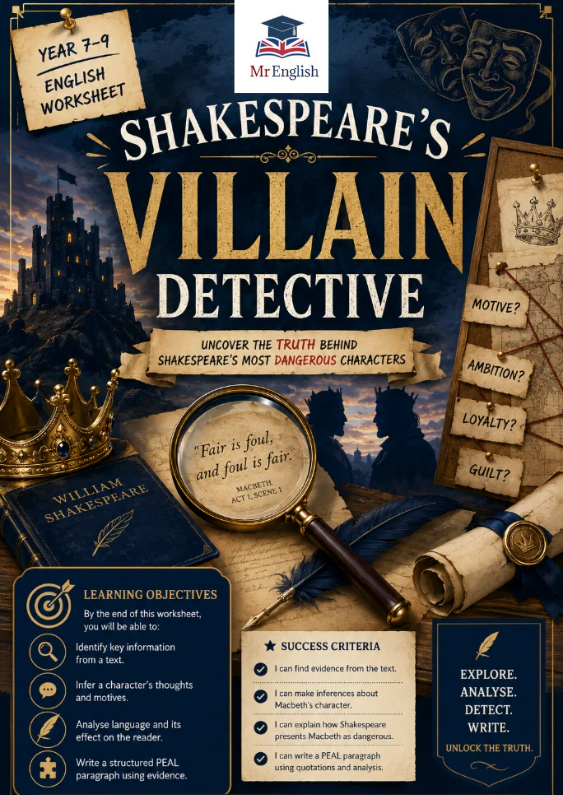 Shakespeare’s Villain Detective | Macbeth PEAL Paragraph & Analysis Worksheet for Years 7–9
