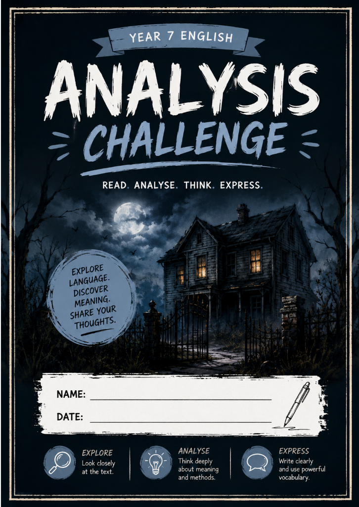 Year 7 English Analysis Challenge Worksheet | Reading Comprehension and Language Analysis