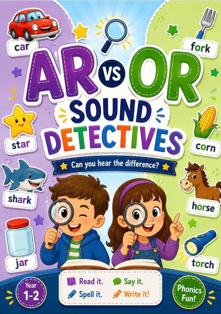 AR vs OR Sound Detectives Worksheet | Phonics Activities for Kids