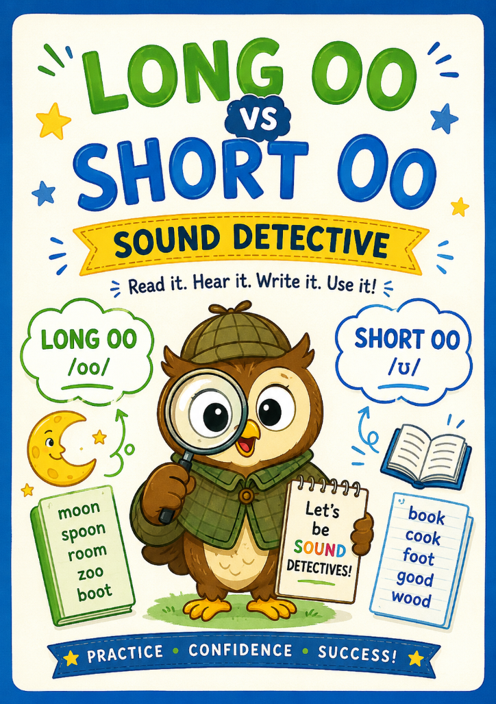 Long OO vs Short OO Sound Detective Worksheet | Printable Phonics Activities for Kids