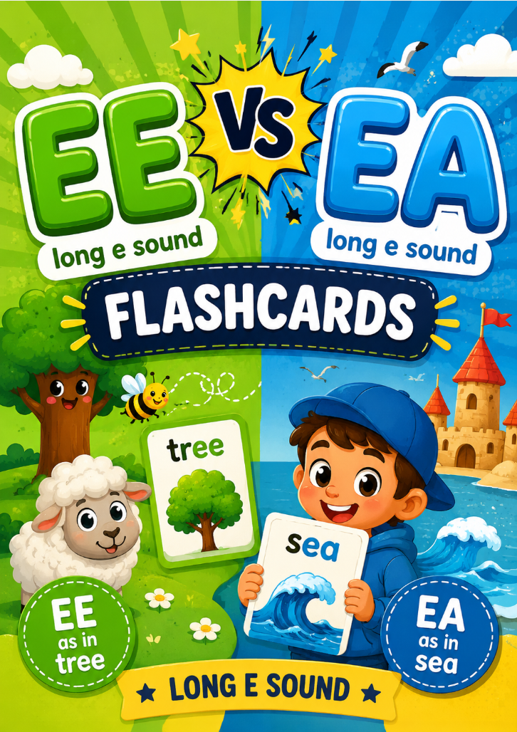 EE vs EA Flashcards | Long E Phonics Flashcards for KS1 & ESL Learners