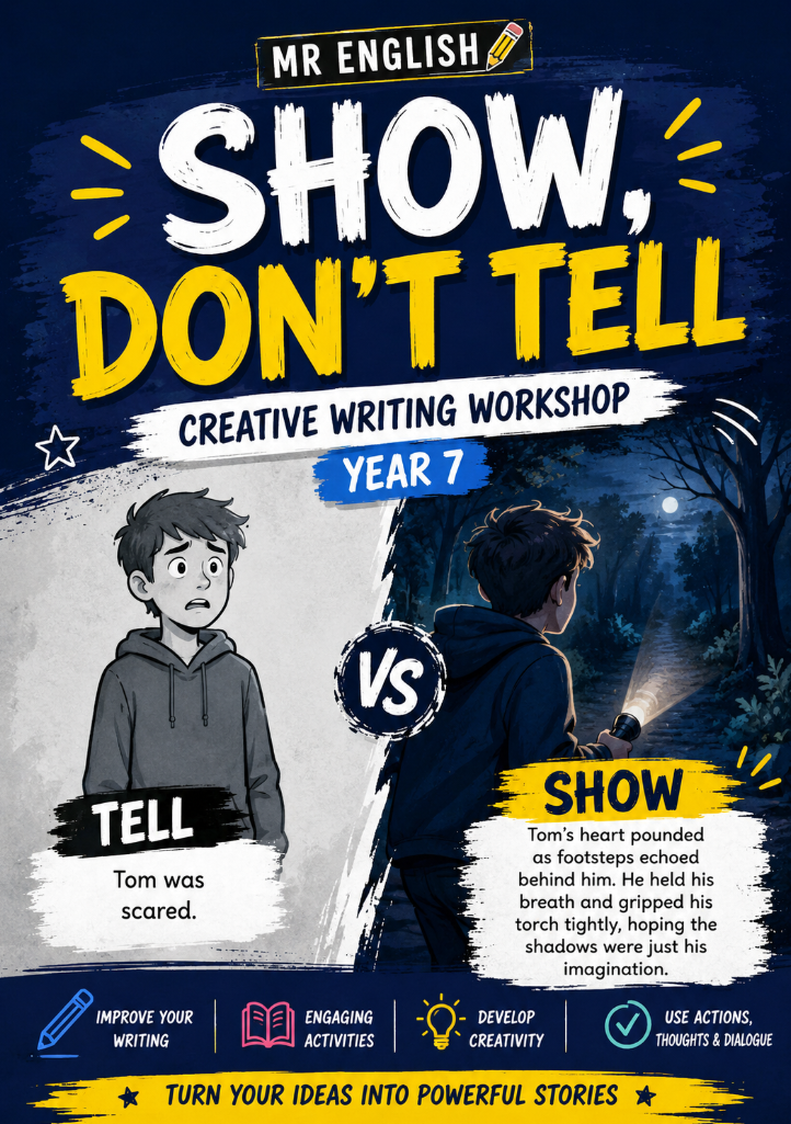 Show, Don’t Tell Creative Writing Worksheet | Year 7 Descriptive Writing Activities