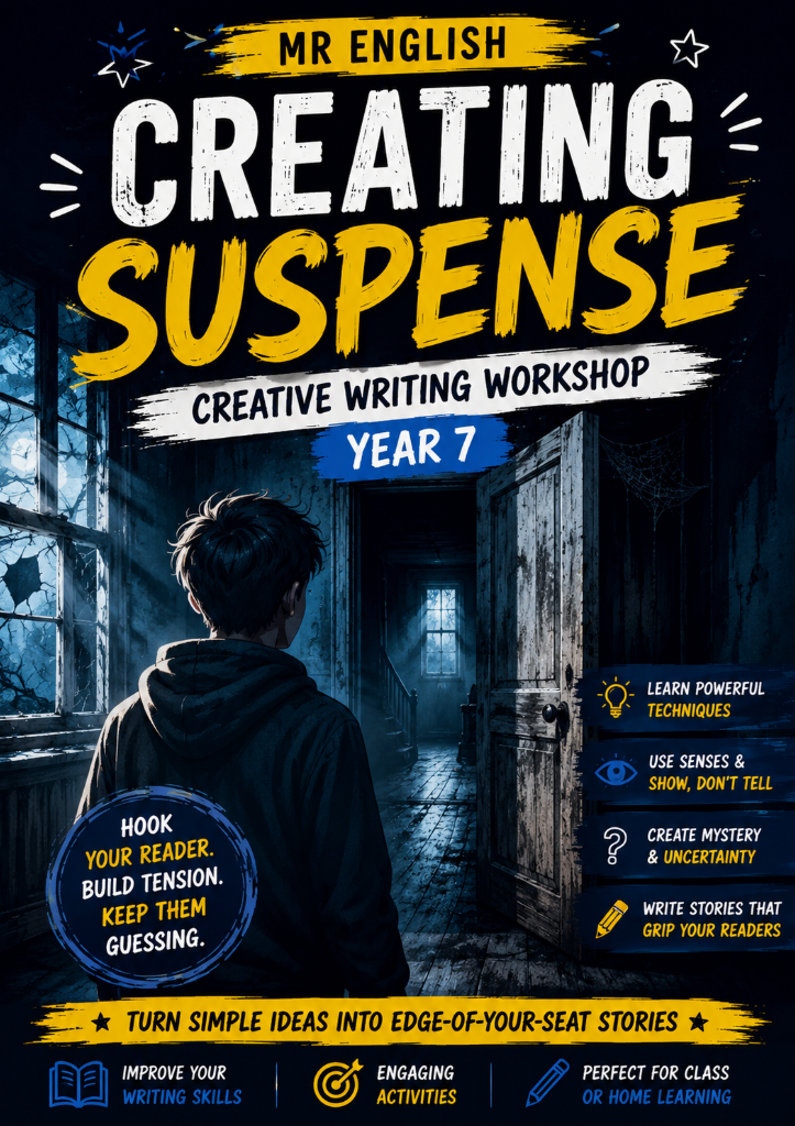 Creating Suspense Creative Writing Worksheet | Year 7 Descriptive Writing Activities