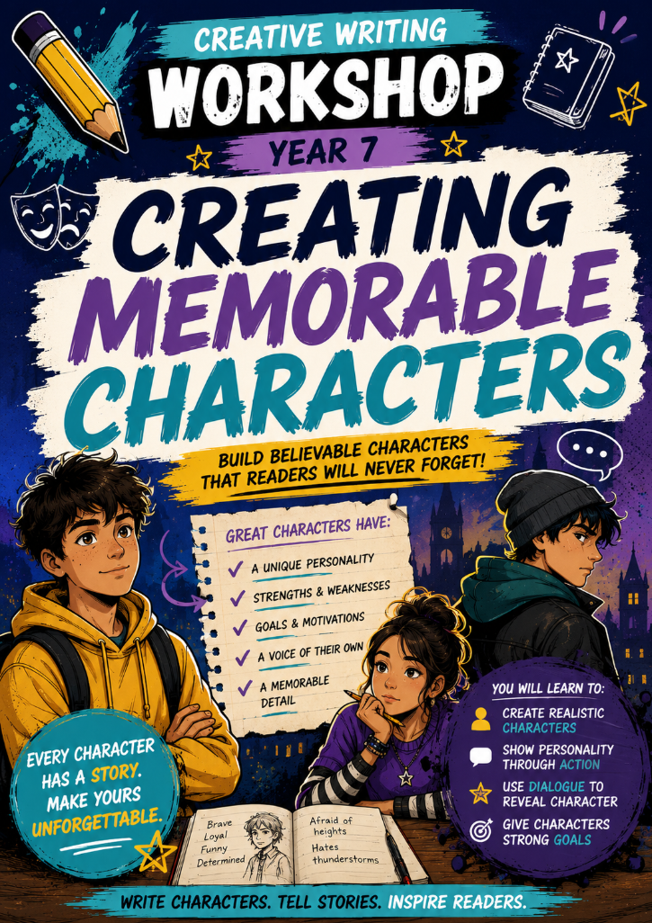 Creating Memorable Characters Worksheet | Year 7 Creative Writing Activities