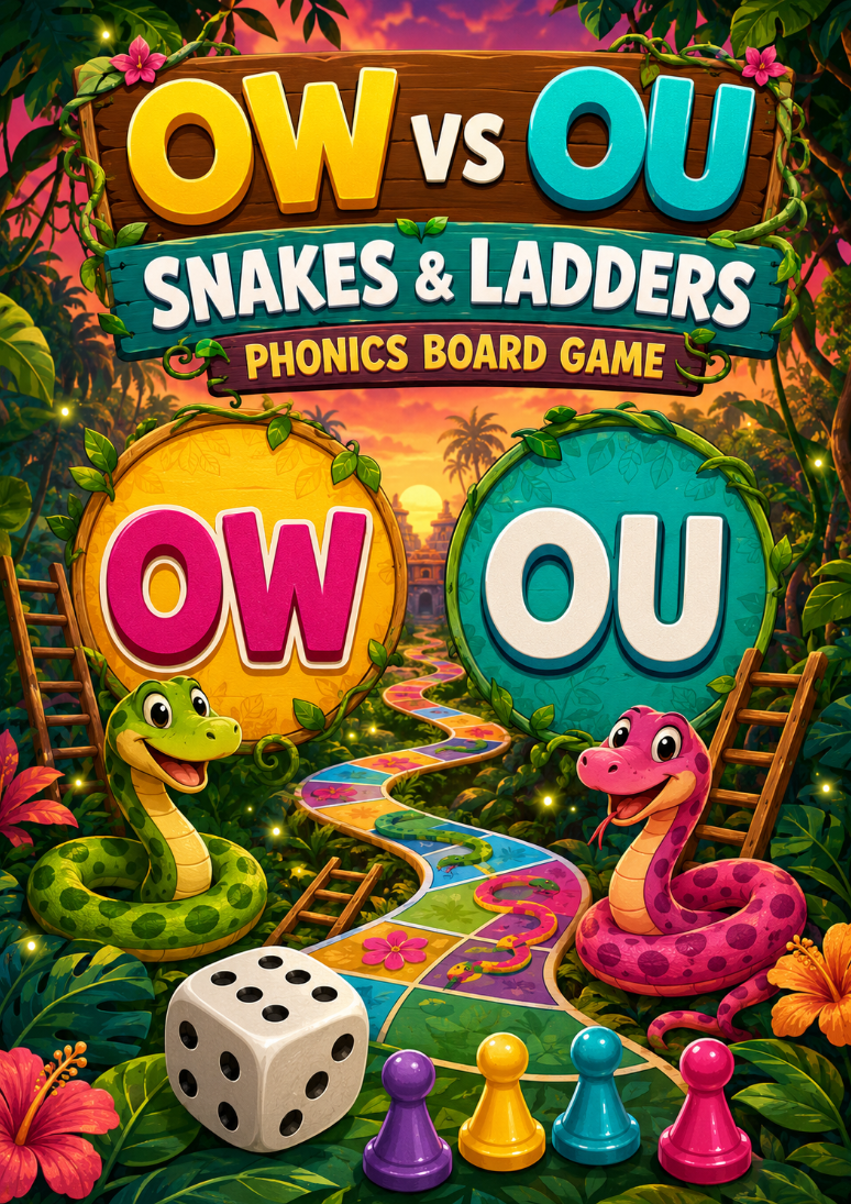 OW vs OU Snakes & Ladders Game | Phase 3 Phonics Board Game