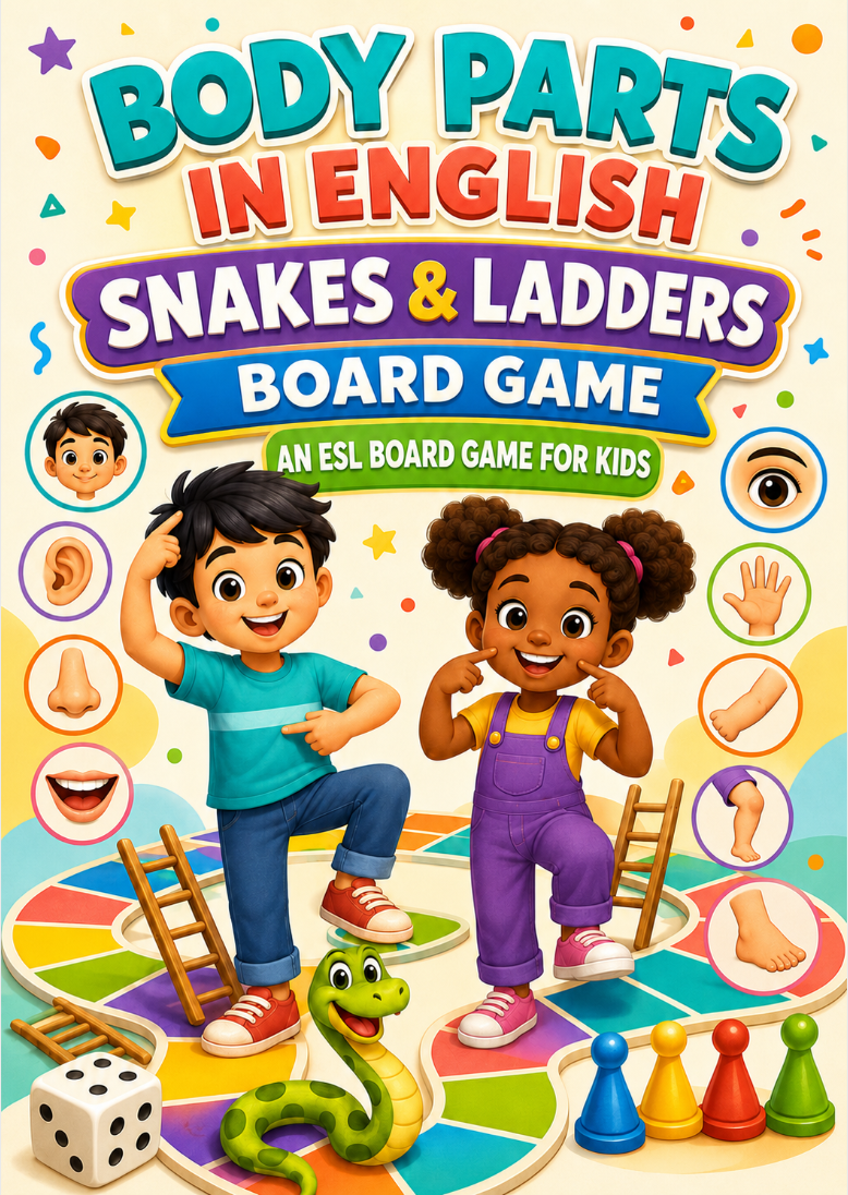 Body Parts in English Snakes & Ladders Game | ESL Vocabulary Board Game for Kids