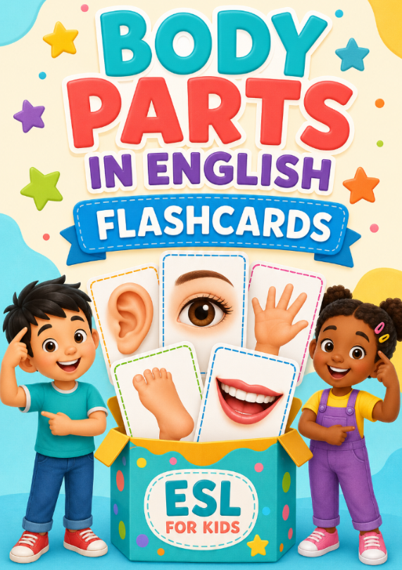 Body Parts in English Flashcards | Printable ESL Vocabulary Cards for Kids