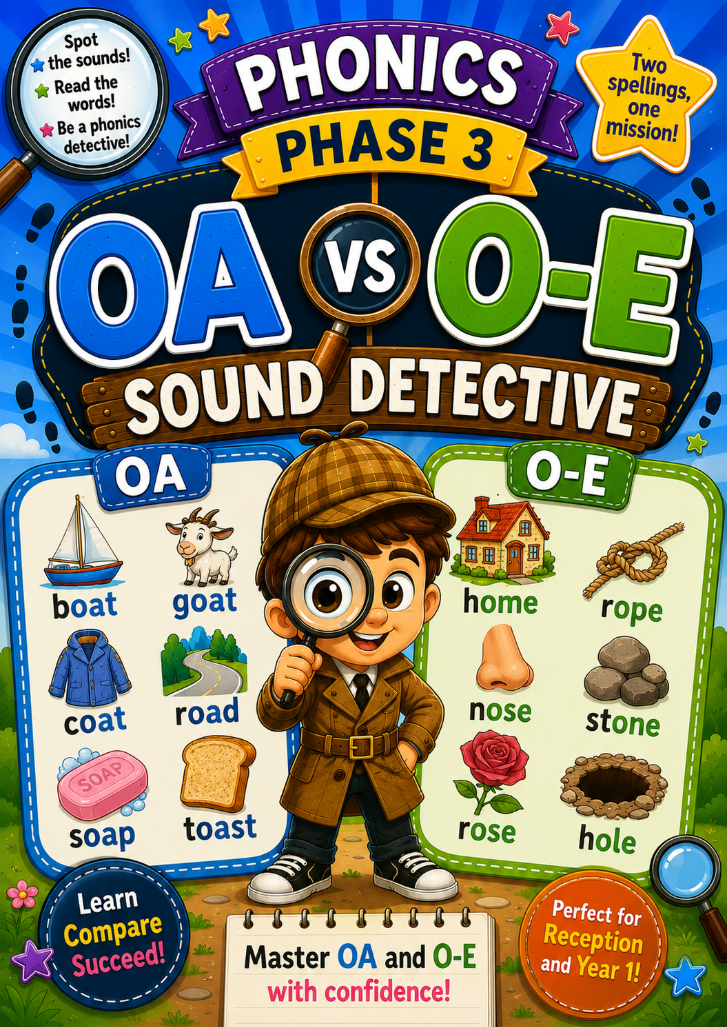 OA vs O-E Sound Detective (Phase 3) | Printable Phonics Worksheet for KS1