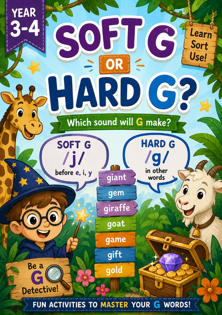 Soft G and Hard G Worksheet | Year 3–4 Phonics
