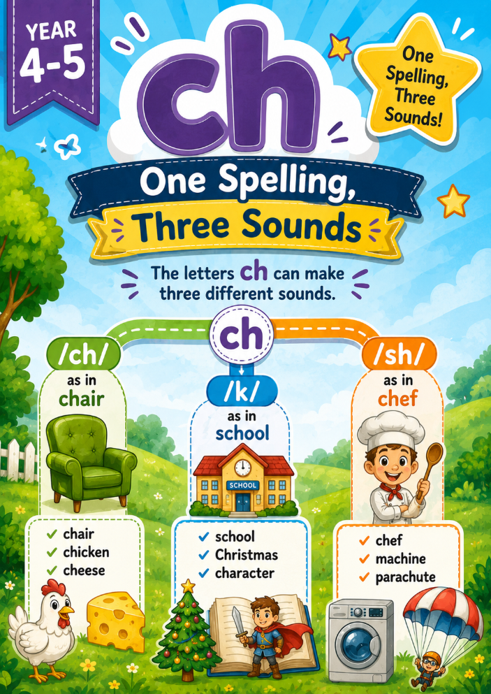 CH Sounds Worksheet | Year 3–4 Spelling Practice