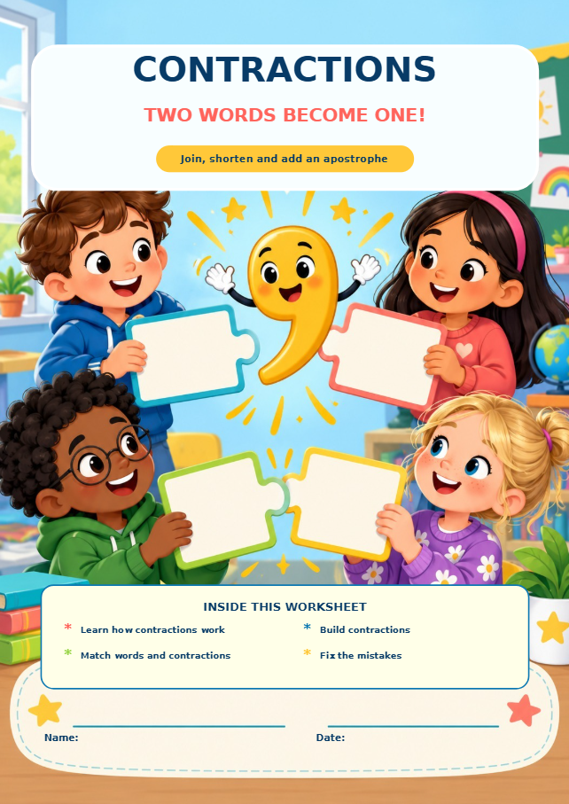 Contractions Worksheet – Apostrophes for Missing Letters