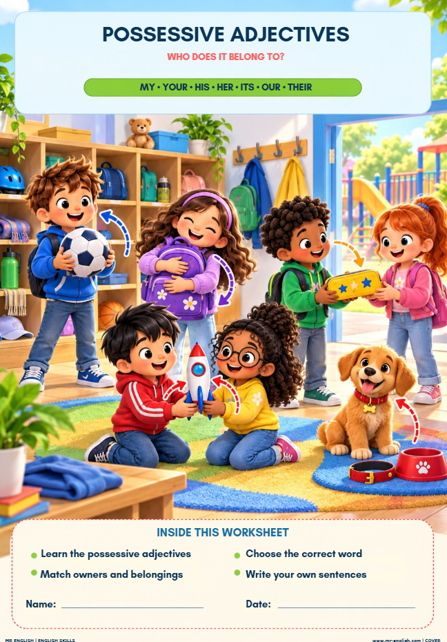 Possessive Adjectives Worksheet for Kids | ESL Grammar