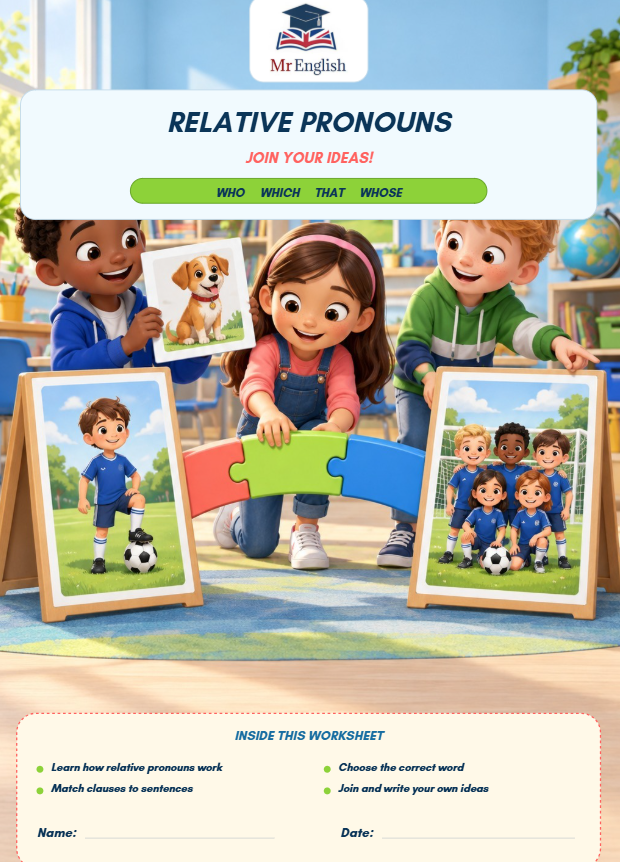 Relative Pronouns Worksheet for Kids | Who, Which & That