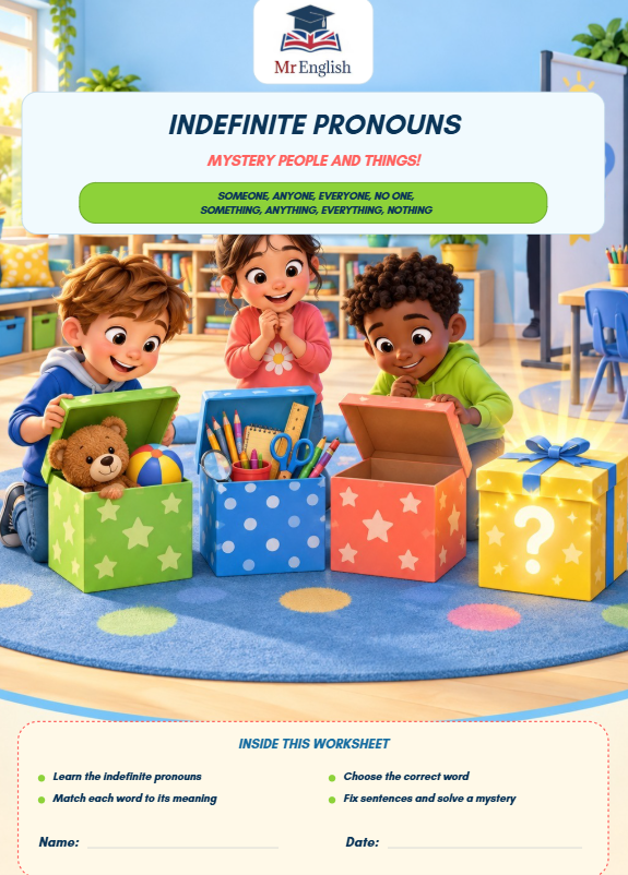 Indefinite Pronouns Worksheet for Kids | ESL Grammar