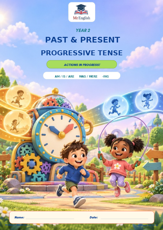 Year 2 Past & Present Progressive Tense Worksheet | KS1