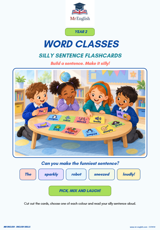 Year 2 Word Classes Flashcards | Silly Sentence Game