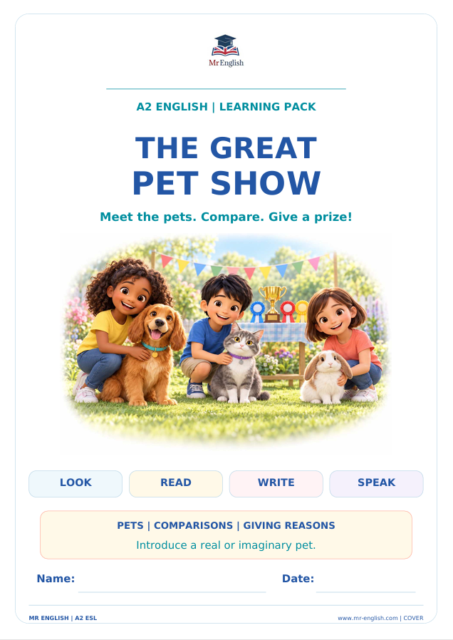 The Great Pet Show A2 Worksheet for Kids | Mr English