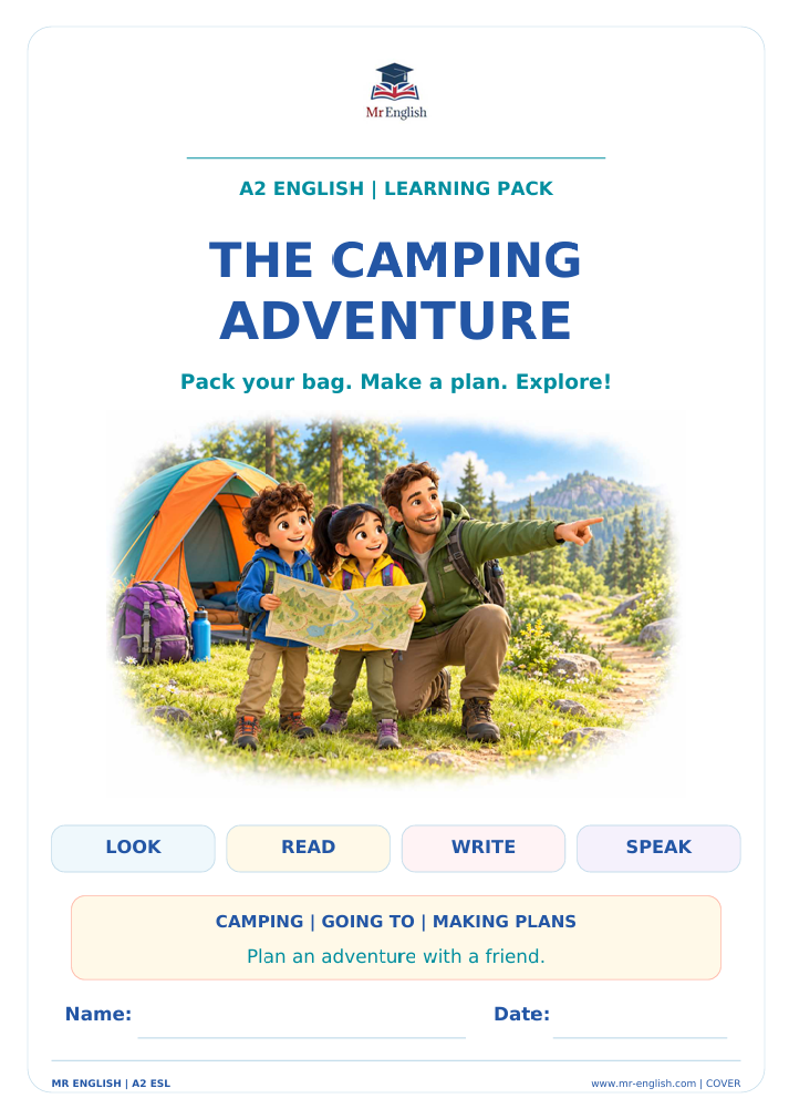 The Camping Adventure A2 Worksheet for Kids | Mr English