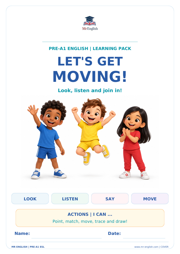 Pre-A1 Action Words Worksheet: Let’s Get Moving | Mr English