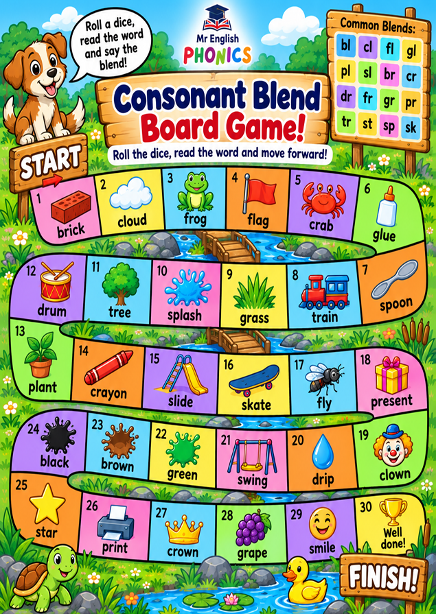 Consonant Blends Board Game | Free Printable Phonics Game