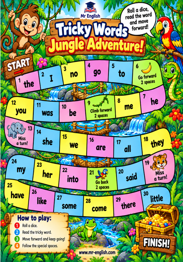 Tricky Words Board Game | Free Printable Phonics Game