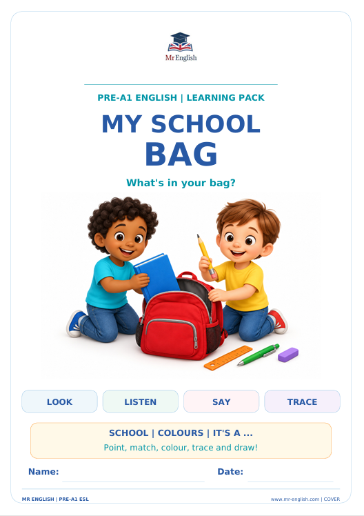 Pre-A1 School Objects Worksheet: My School Bag | Mr English