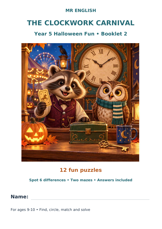 Year 5 Halloween Puzzle Booklet with Answers | Mr English